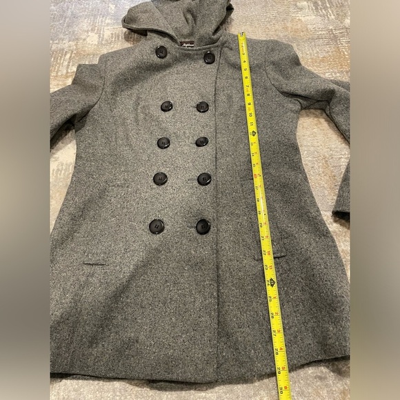 Stephanie Mathews Pea Coat Medium Gray Wool Blend Double Breasted With Hood - Picture 12 of 14
